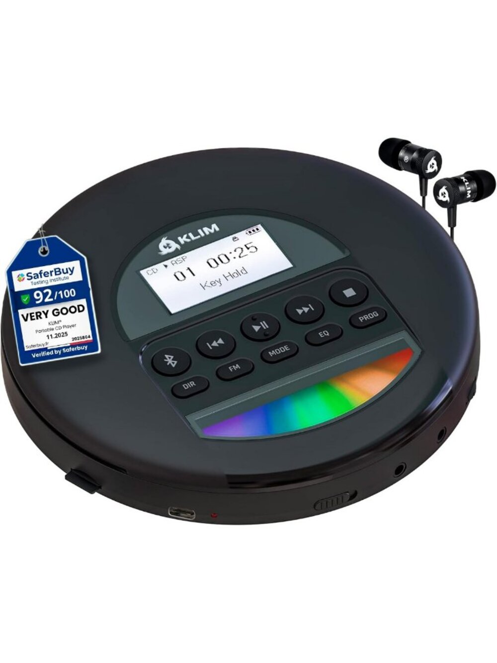 Portable CD Player with Bluetooth, FM Radio & Headphones - Compact Music Player